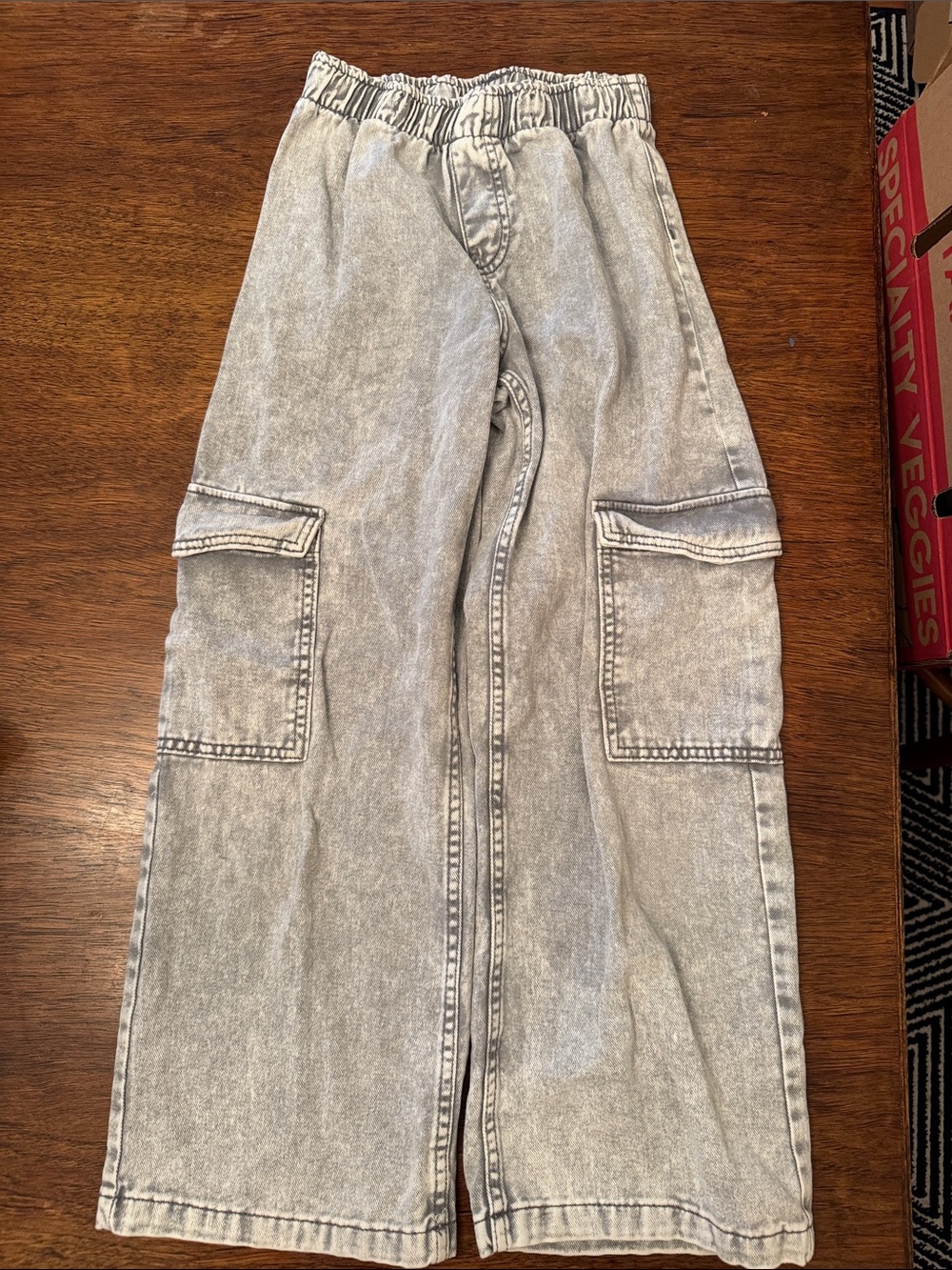 H&M Washed Light Gray Cargo Jeans for Kids